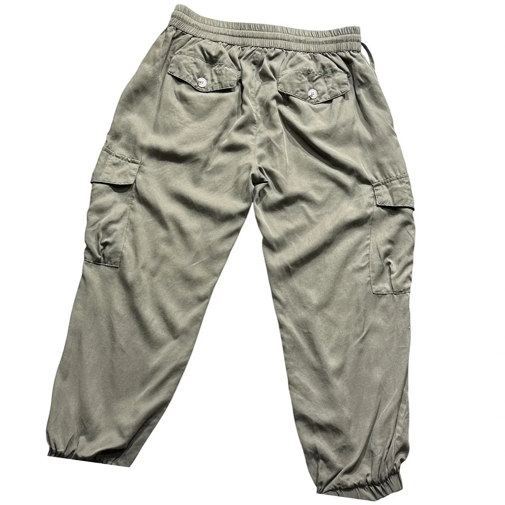 Blue Velvet Cargo Jogger Pants Women Large Olive Green Elastic Waist Drawstring